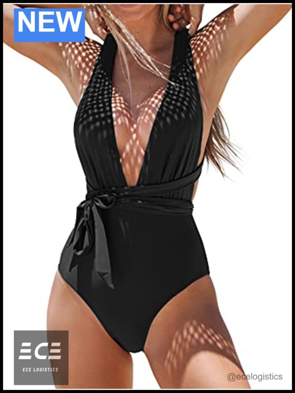 One Piece Swimsuit Plunge V Neck Wrap Tie Bathing Suit